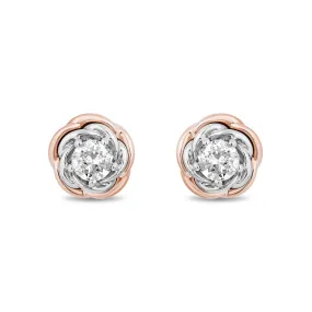 Enchanted Disney Fine Jewelry 14K White Gold and Rose Gold with 1/2 CTTW Diamond Belle Solitaire Stud Earrings