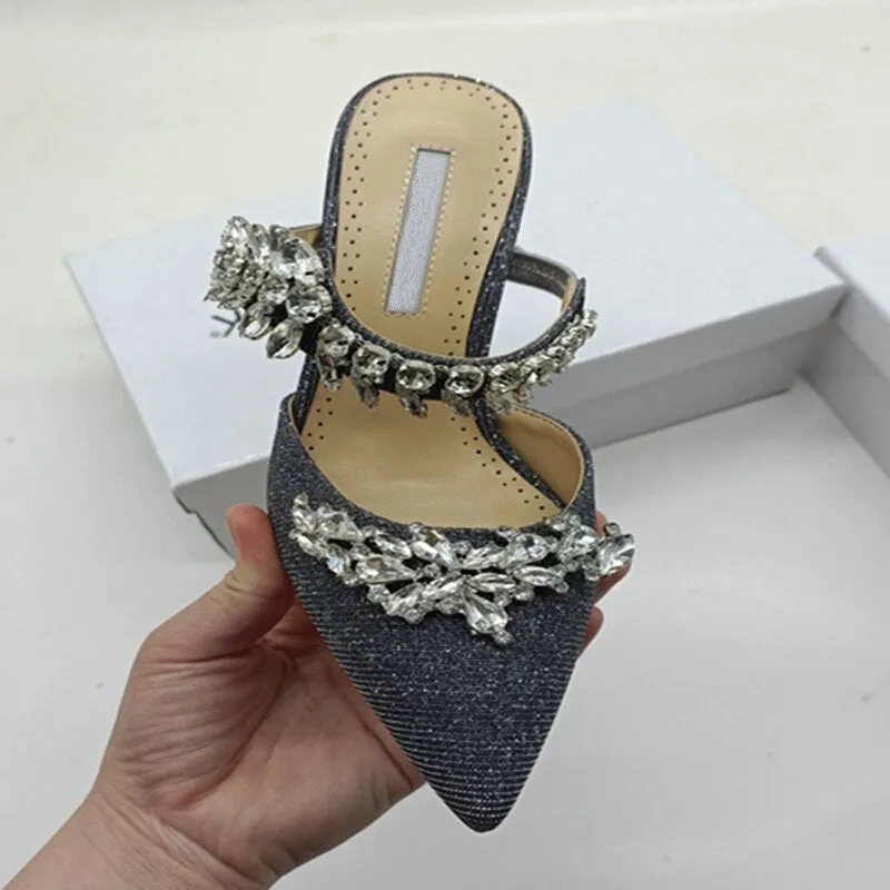 European and American  satin rhinestone pointed sandals