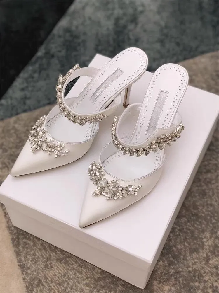 European and American  satin rhinestone pointed sandals