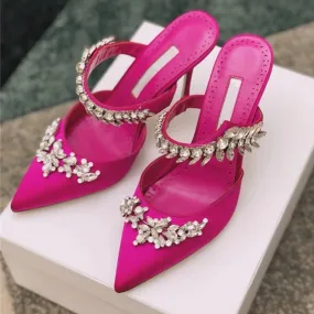 European and American  satin rhinestone pointed sandals