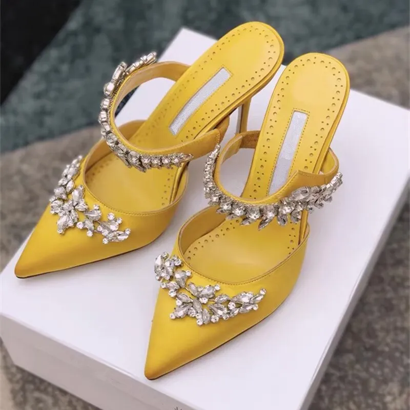 European and American  satin rhinestone pointed sandals