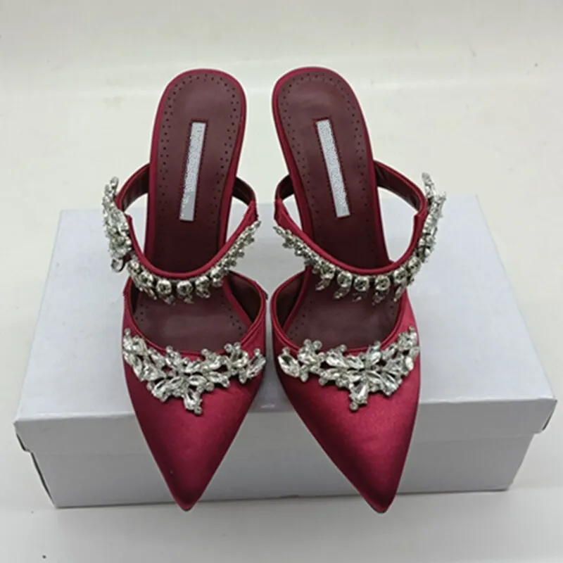 European and American  satin rhinestone pointed sandals