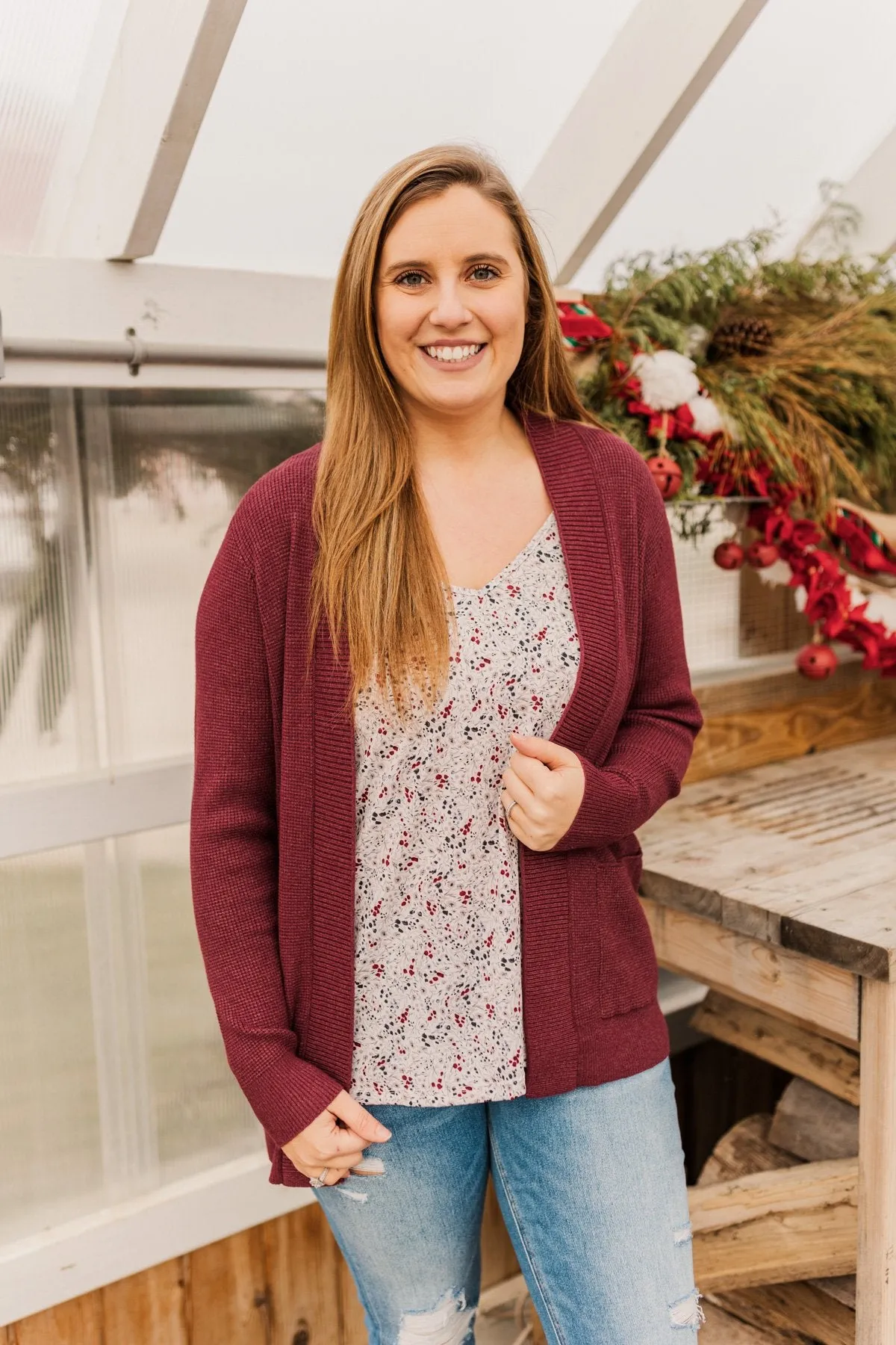 Feeling The Love Knit Cardigan- Burgundy