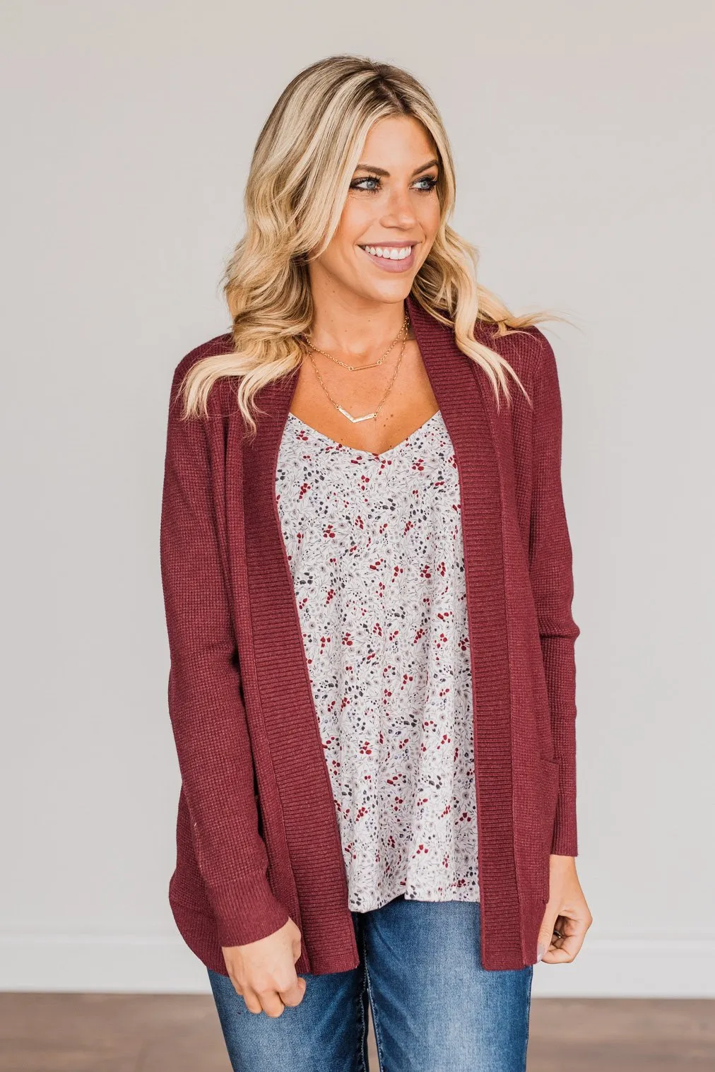 Feeling The Love Knit Cardigan- Burgundy