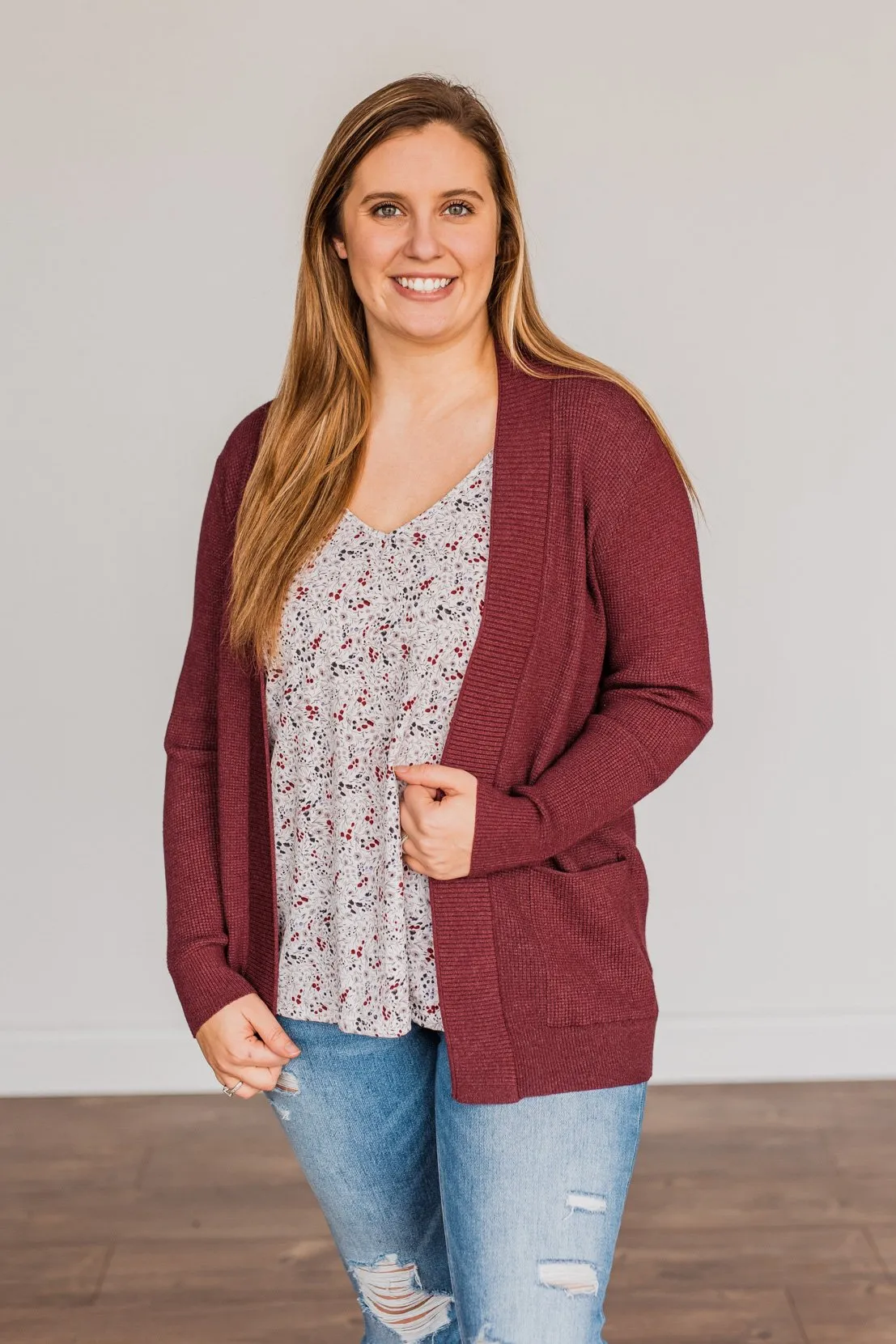 Feeling The Love Knit Cardigan- Burgundy