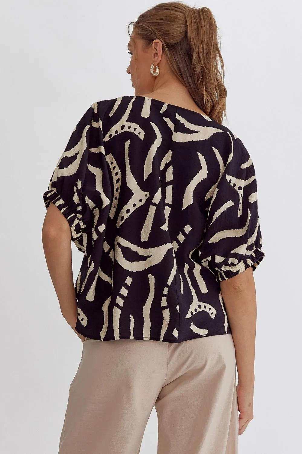 FINAL SALE - Black & Beige Printed Top