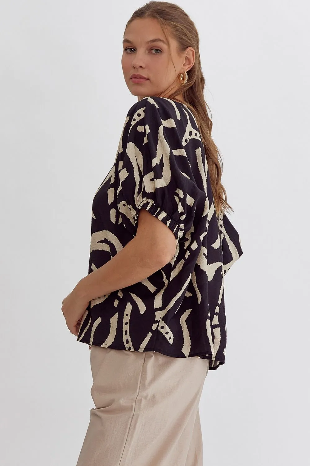 FINAL SALE - Black & Beige Printed Top