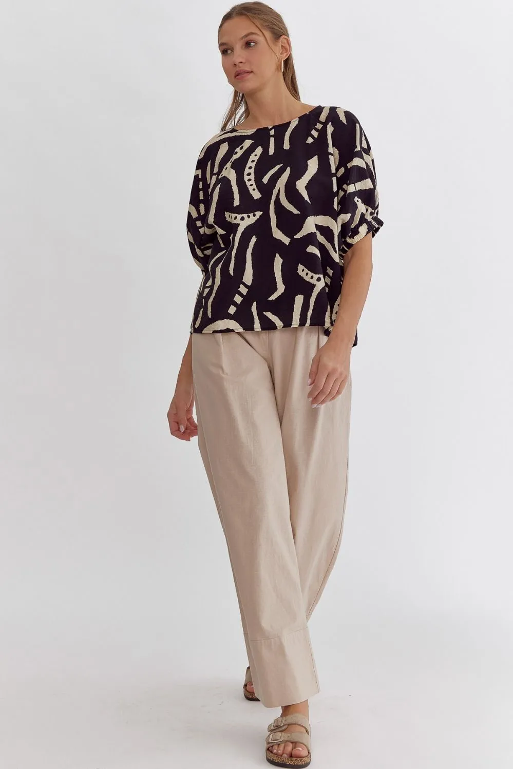 FINAL SALE - Black & Beige Printed Top