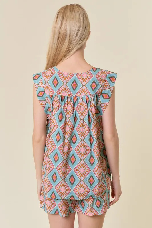 FINAL SALE - Turquoise Printed Top