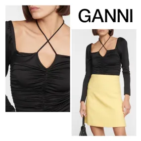 Ganni  |Blended Fabrics Halter Neck Long Sleeves Plain