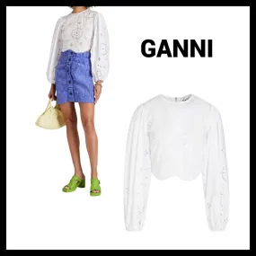 Ganni  |Casual Style Long Sleeves Plain Cotton Office Style