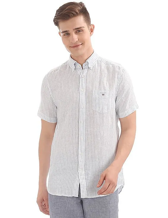 Gant The Linen Pinstripe Regular Short Sleeve Button Down Shirt