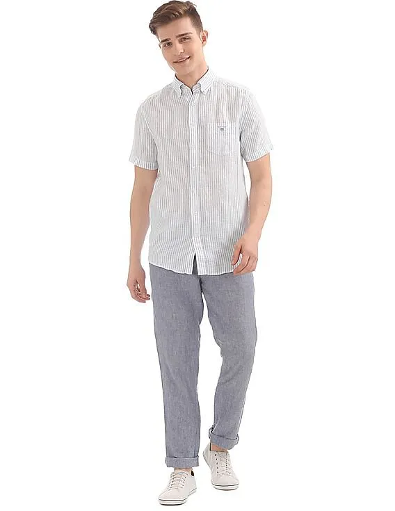 Gant The Linen Pinstripe Regular Short Sleeve Button Down Shirt