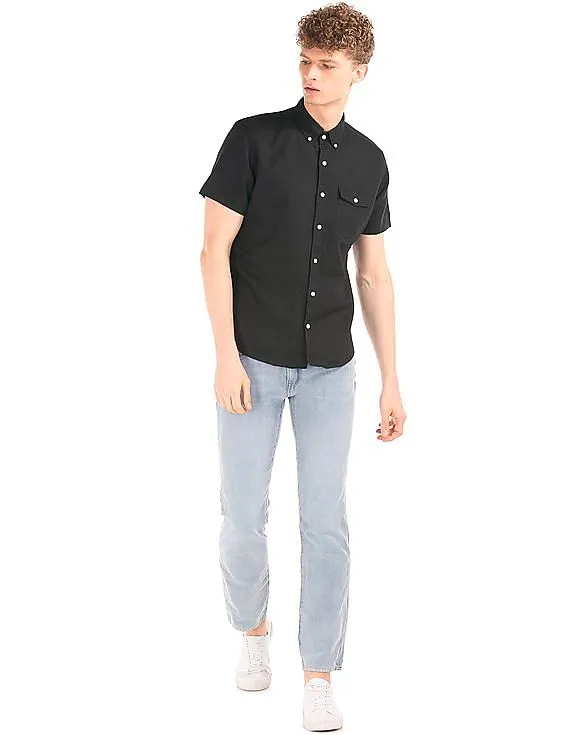 GAP Men Black Linen Cotton Short Sleeve Standard Fit Shirt