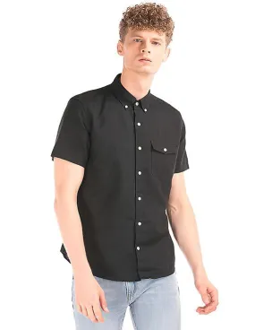 GAP Men Black Linen Cotton Short Sleeve Standard Fit Shirt