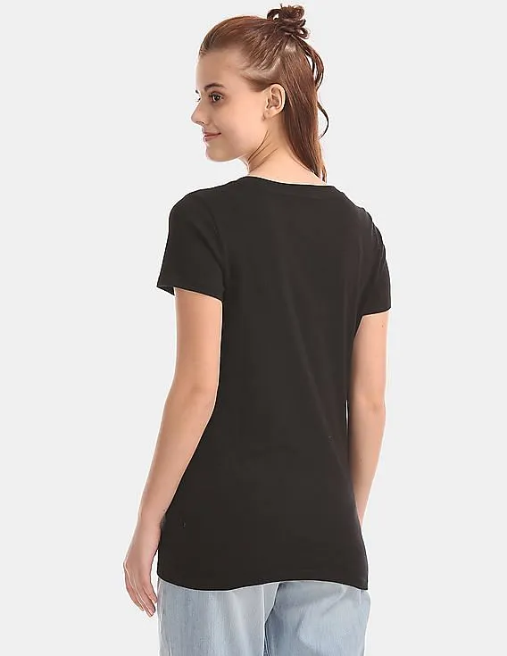 GAP Women Black Short Sleeve Tee With Sequin Logo