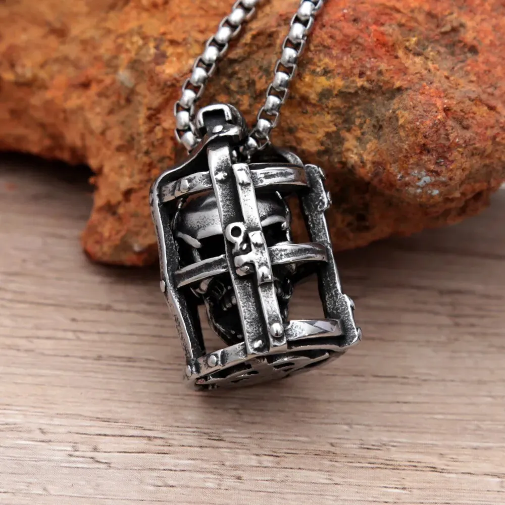 Gothic Cage Skull Pendant Necklace