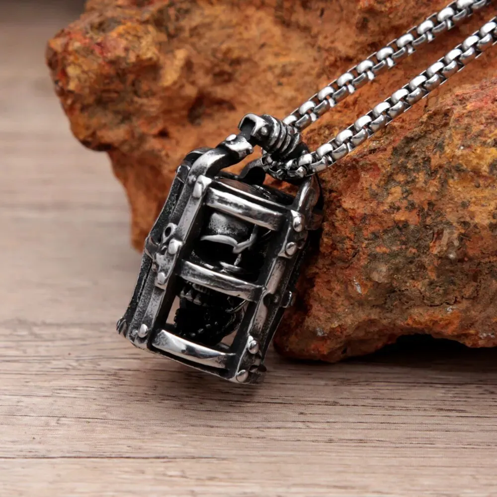 Gothic Cage Skull Pendant Necklace