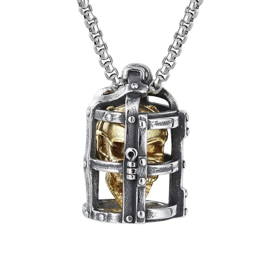 Gothic Cage Skull Pendant Necklace