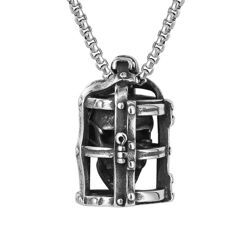 Gothic Cage Skull Pendant Necklace