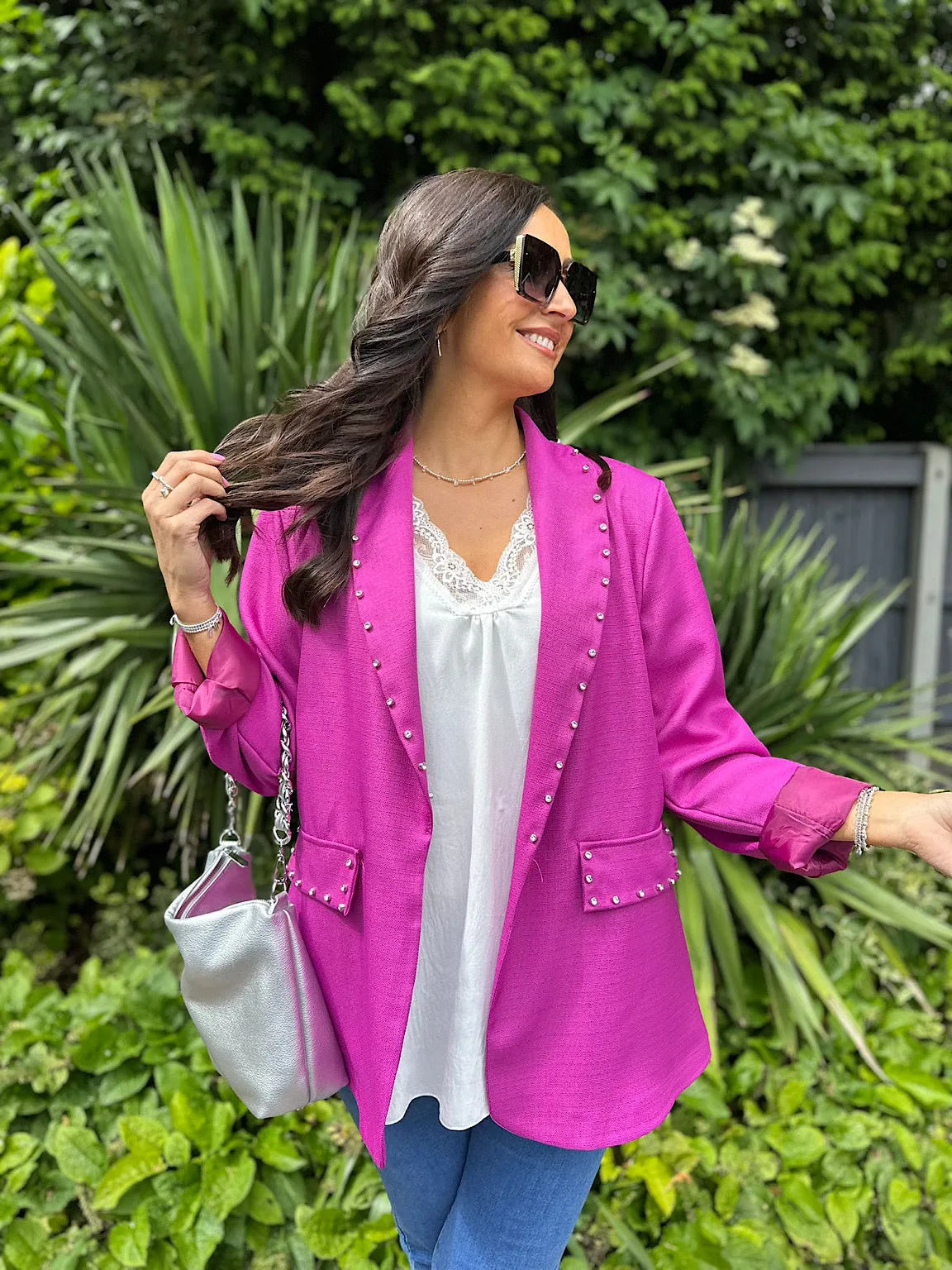 Grape Diamante Studded Blazer Becky