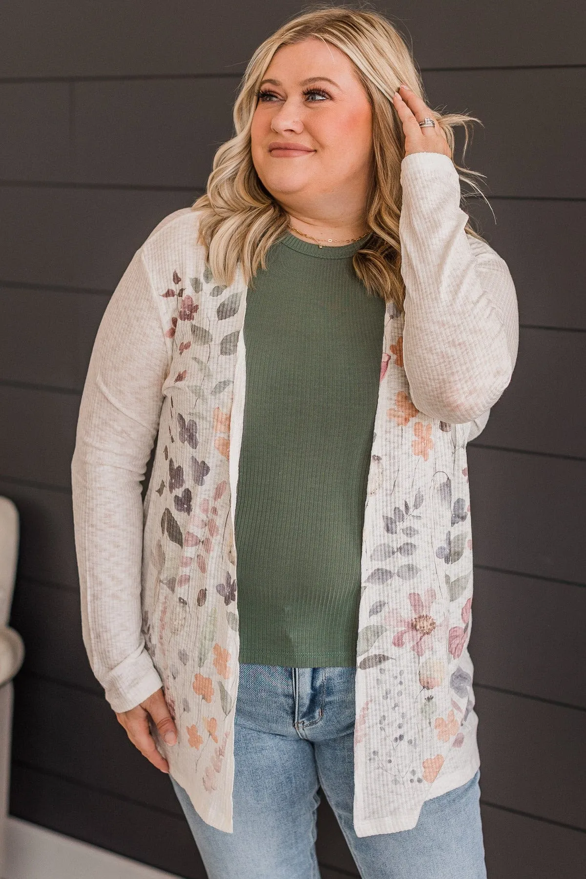 Happiness Guaranteed Floral Knit Cardigan- Peach & Sage