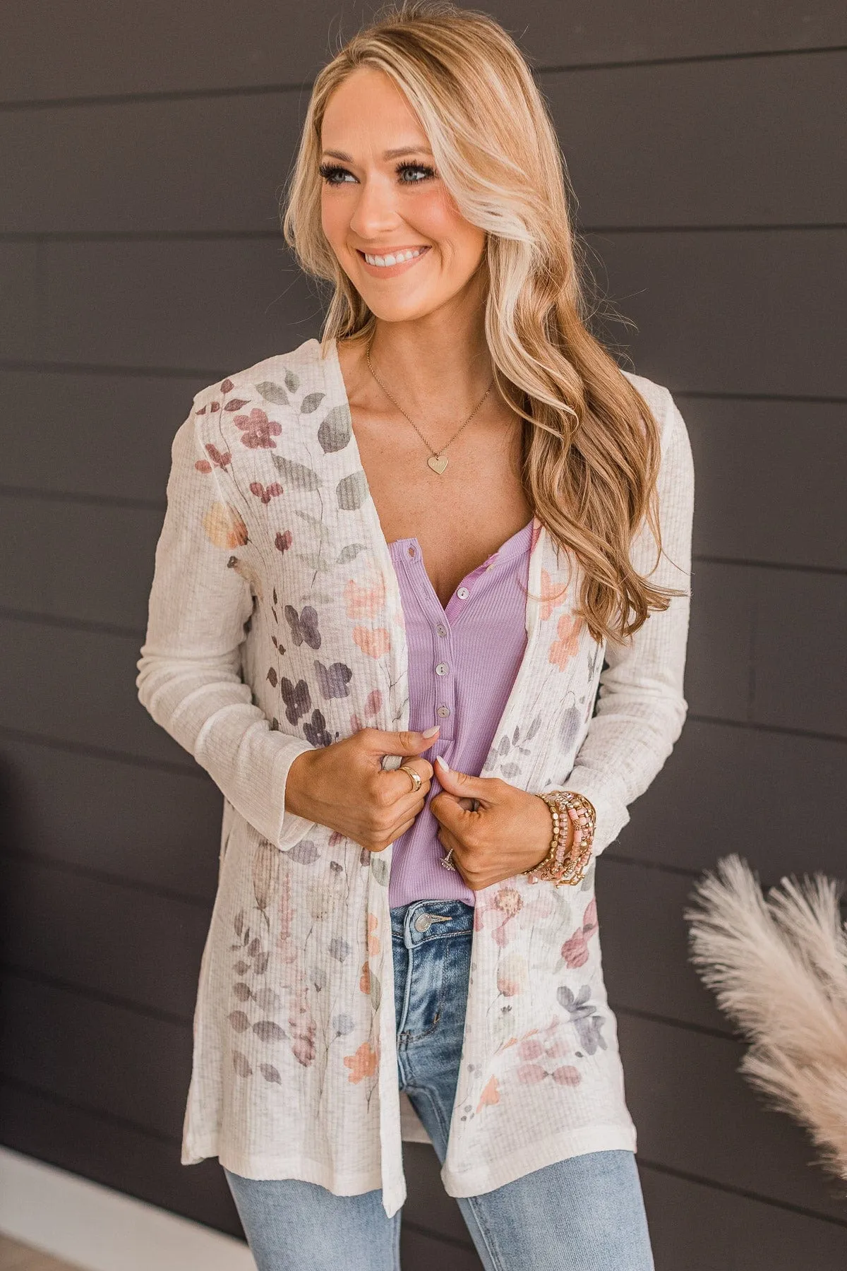 Happiness Guaranteed Floral Knit Cardigan- Peach & Sage