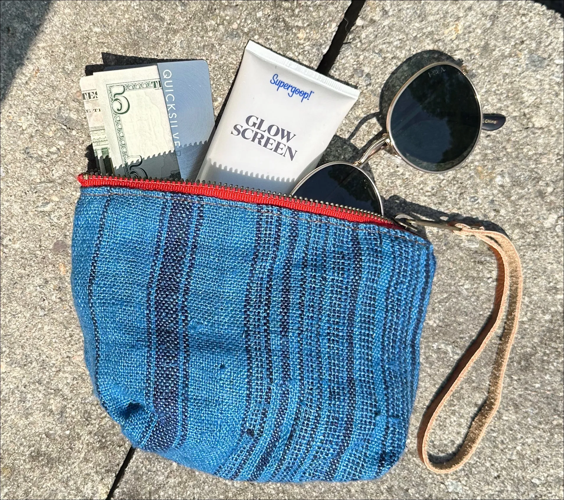 Harlow Moon in Aquinnah Blue with Brown Leather Wristlet