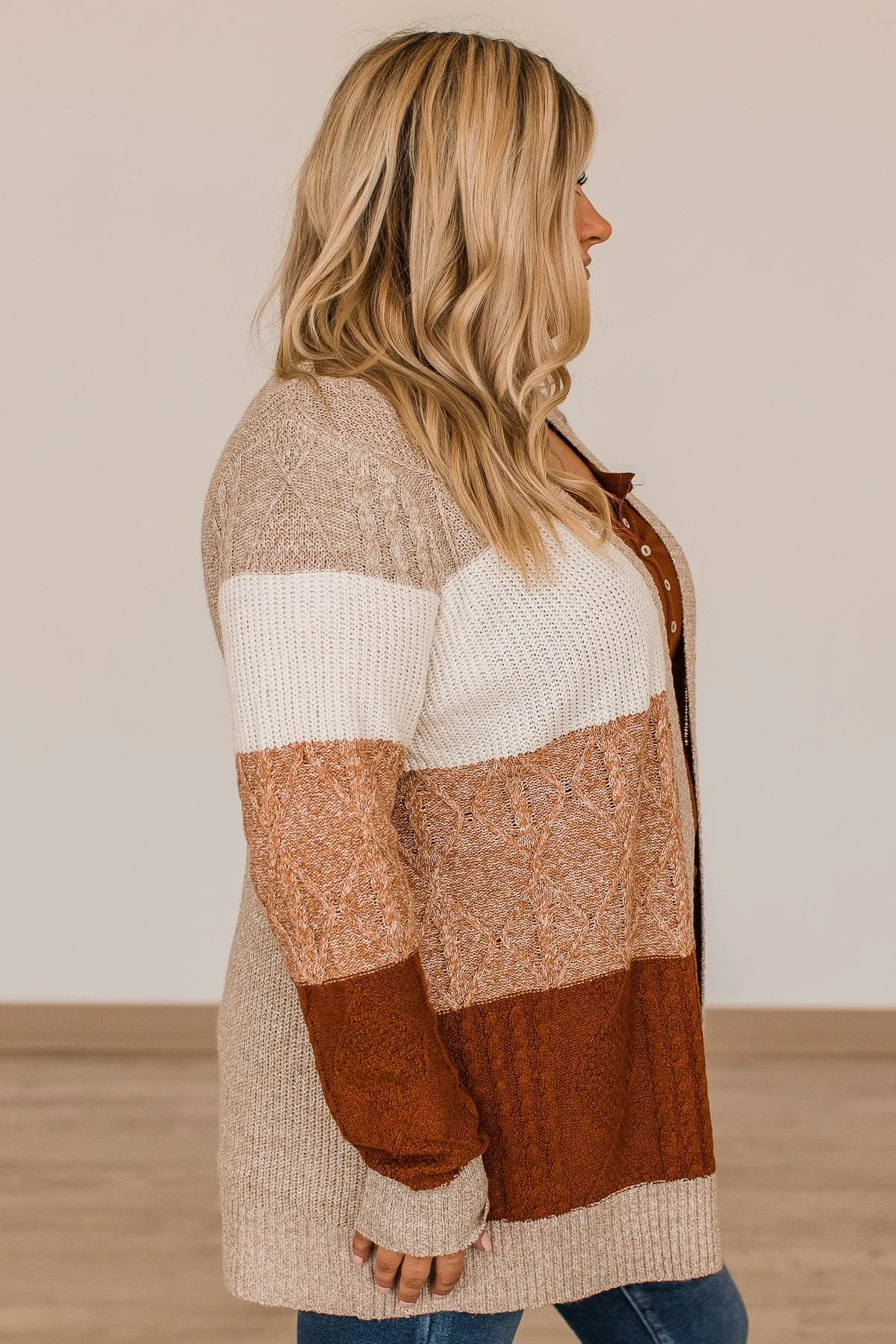 Hold Me Close Knit Cardigan- Light Taupe & Rust