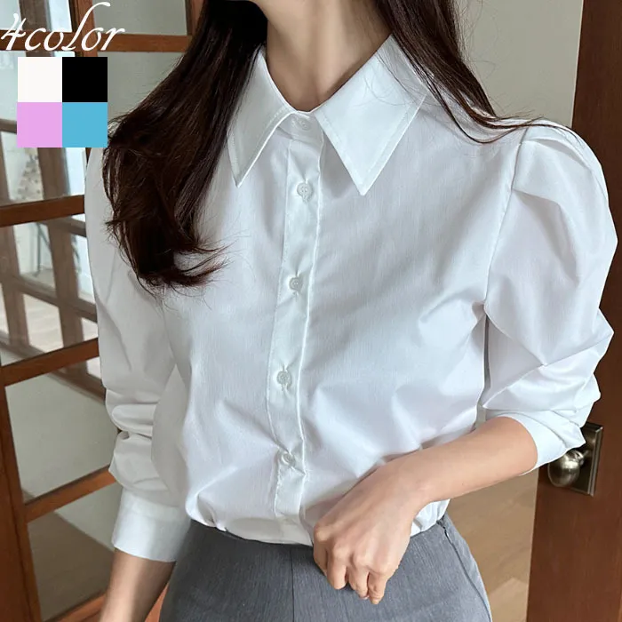 I AM MARI  |Casual Style Long Sleeves Plain Office Style Puff Sleeves