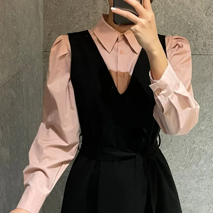 I AM MARI  |Casual Style Long Sleeves Plain Office Style Puff Sleeves