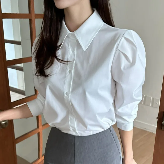 I AM MARI  |Casual Style Long Sleeves Plain Office Style Puff Sleeves