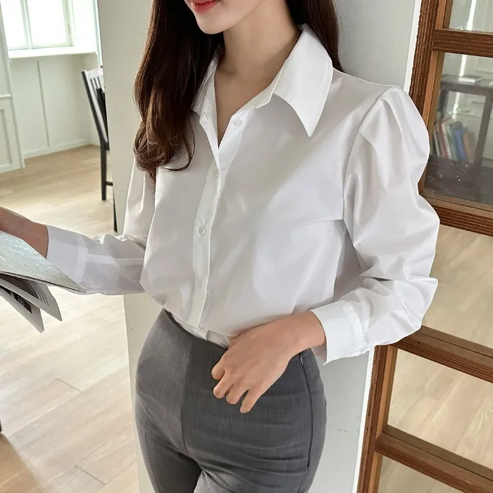 I AM MARI  |Casual Style Long Sleeves Plain Office Style Puff Sleeves