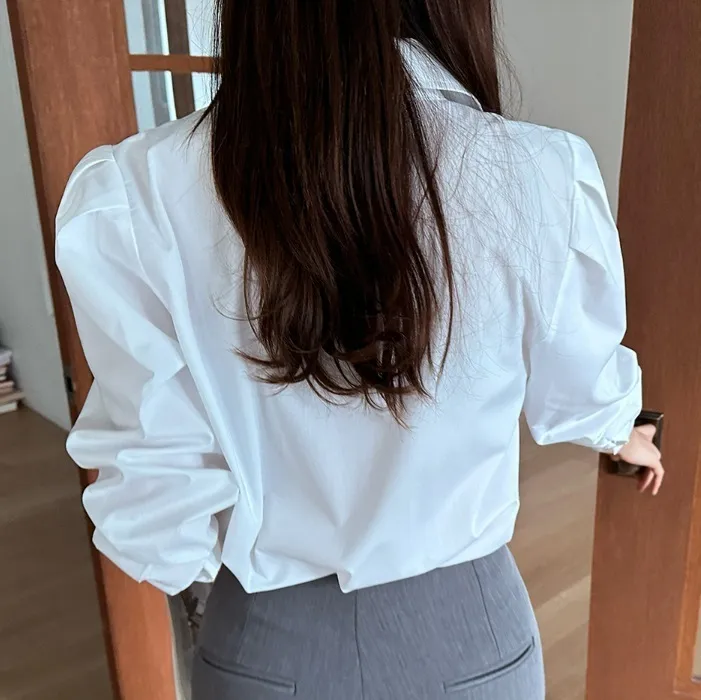 I AM MARI  |Casual Style Long Sleeves Plain Office Style Puff Sleeves