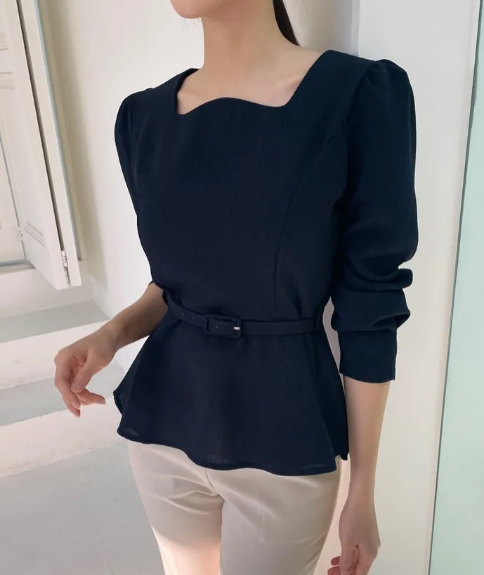 I AM MARI  |Tweed Long Sleeves Office Style Elegant Style Puff Sleeves