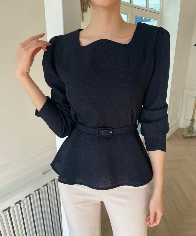 I AM MARI  |Tweed Long Sleeves Office Style Elegant Style Puff Sleeves