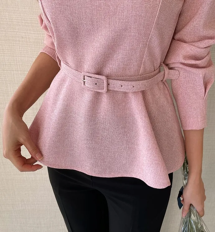 I AM MARI  |Tweed Long Sleeves Office Style Elegant Style Puff Sleeves