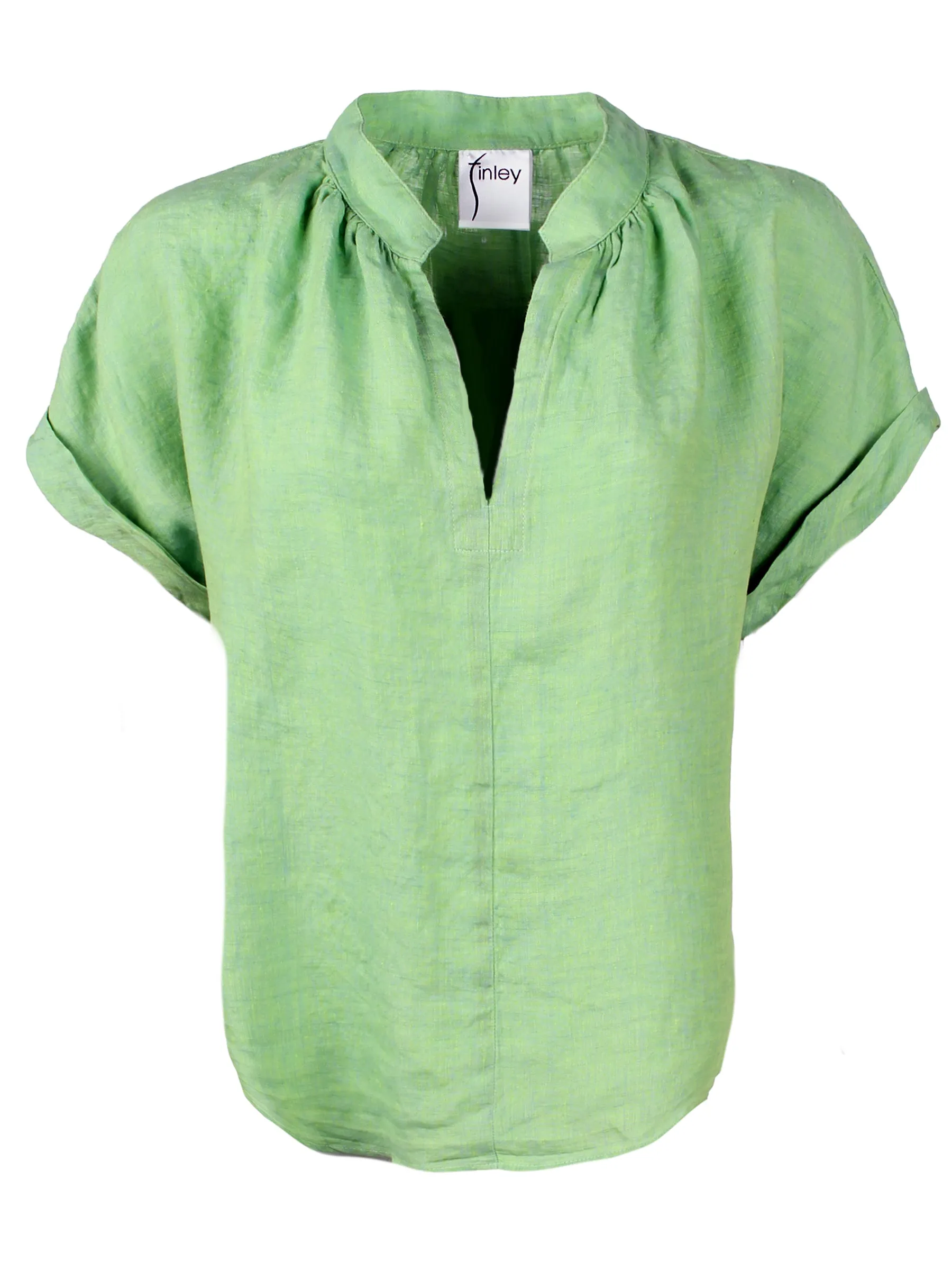 Jay Popover Blouse Washed Green Tea Linen