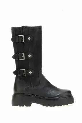 Leather Biker Calf Boots