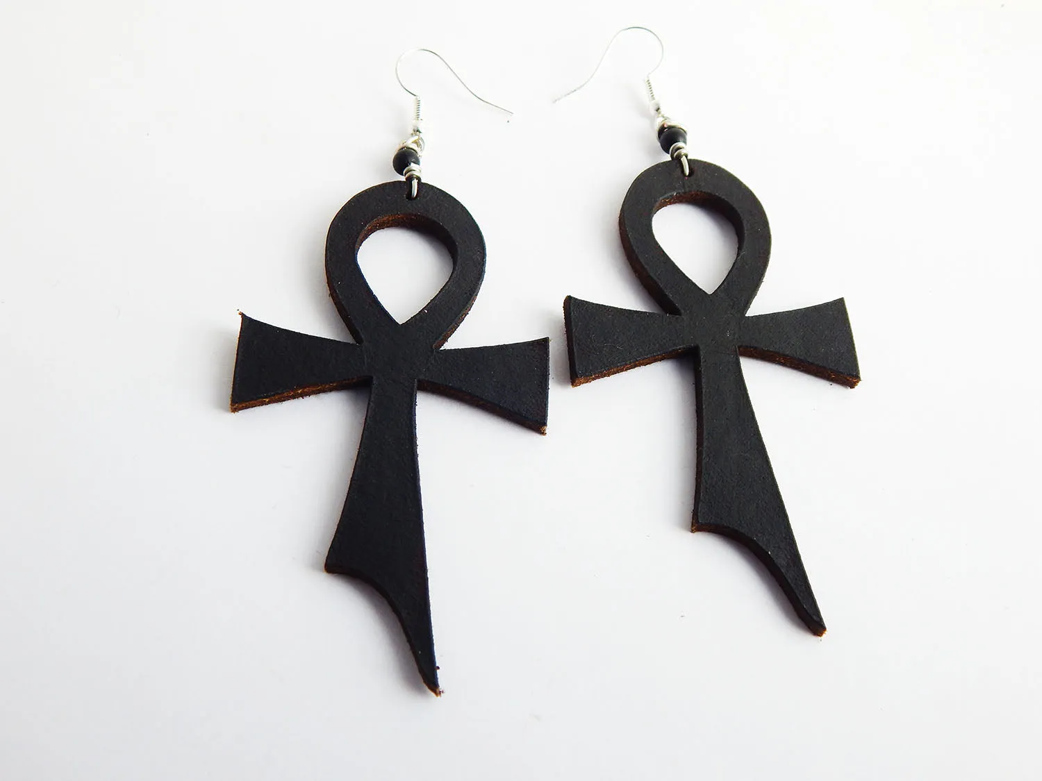 Leather Earrings Ankh Jewelry Black Egyptian Jewelry Black Owned Business