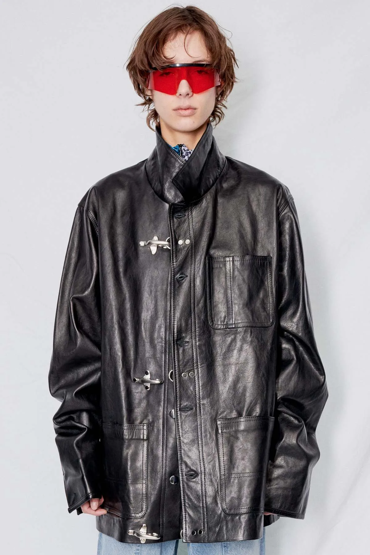 Leather Fireman Field Coat - Black