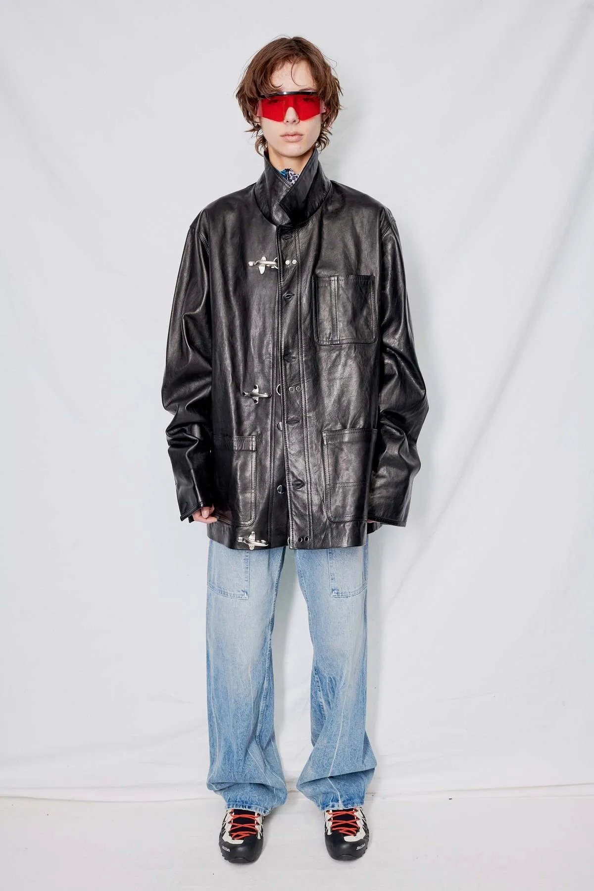 Leather Fireman Field Coat - Black