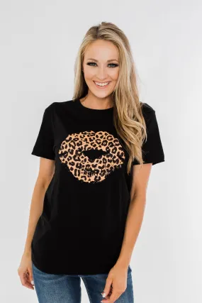 Leopard Lips Graphic Tee- Black