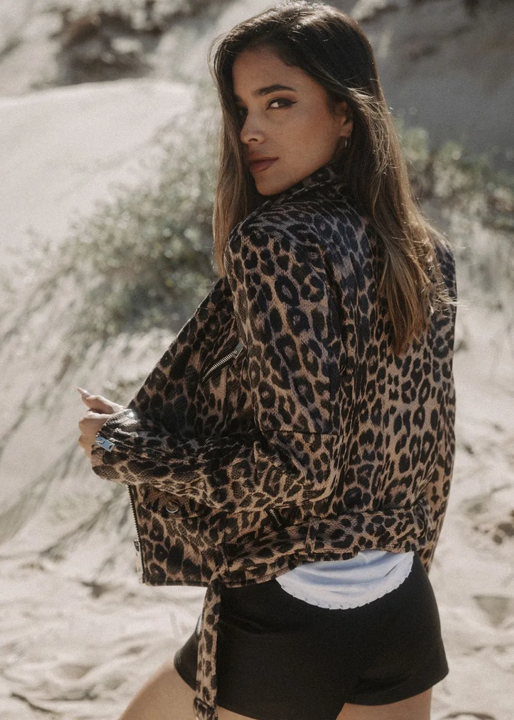 Leopard Print Moto Biker Jacket