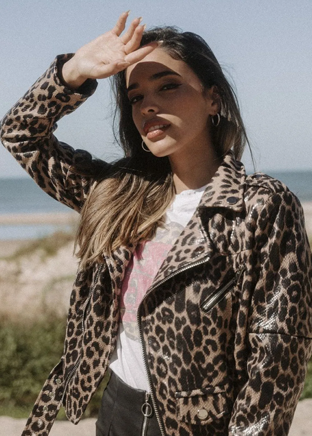 Leopard Print Moto Biker Jacket