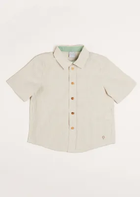 Light Striped Linen Short Sleeve Shirt in Beige (3-10yrs)