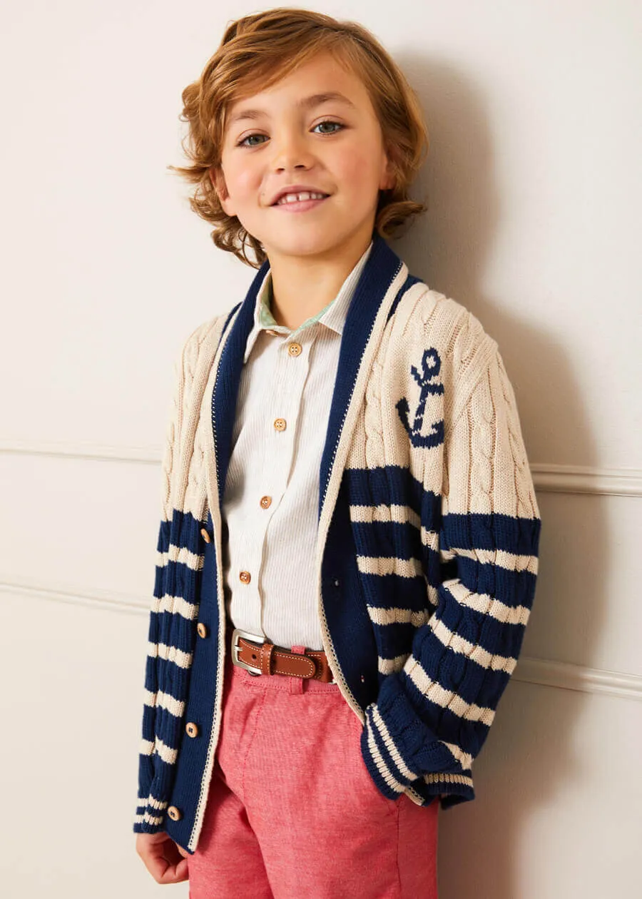 Light Striped Linen Short Sleeve Shirt in Beige (3-10yrs)