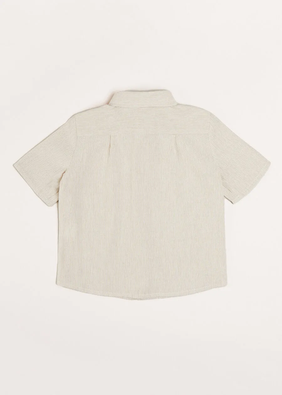 Light Striped Linen Short Sleeve Shirt in Beige (3-10yrs)