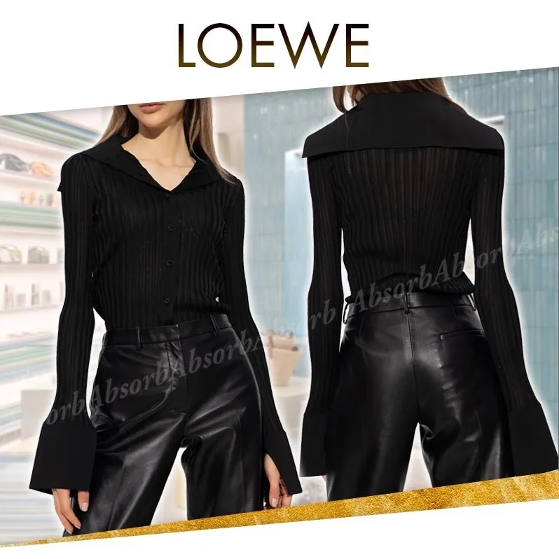 LOEWE  |Casual Style Rib Long Sleeves Plain Party Style Office Style