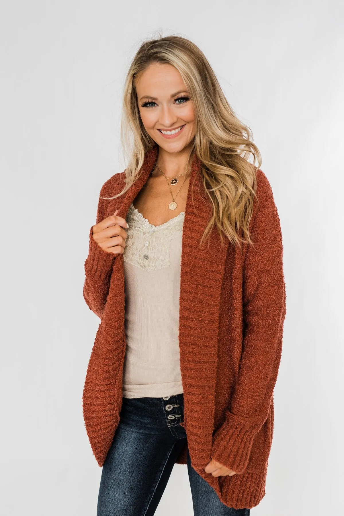 Loving My Life Thick Knit Cardigan- Rust